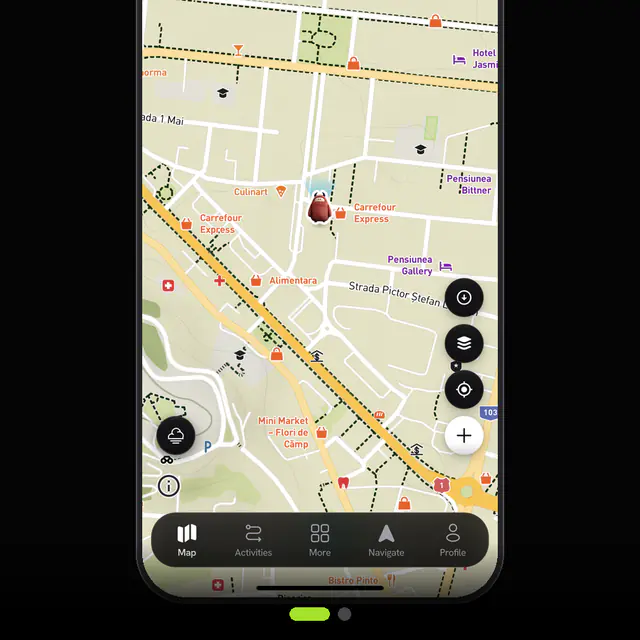 Climbing spots on the map, and paths marked with the difficulty OpenStreetMap knows: hiking, mountain hiking or alpine.